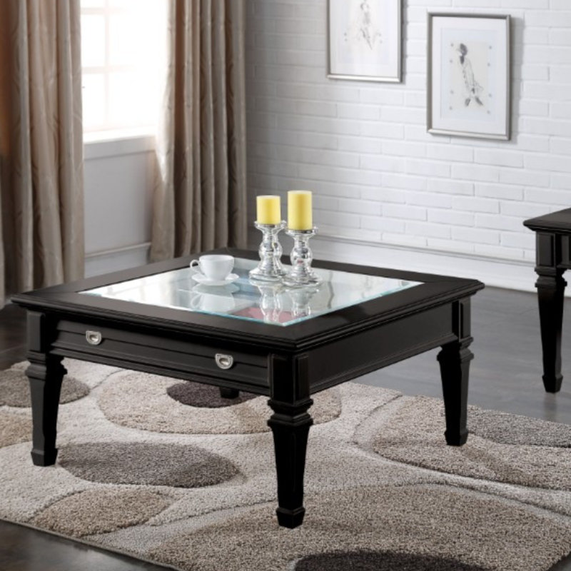Black Wood Coffee Table With Storage - Highland Dunes Jennifer Solid